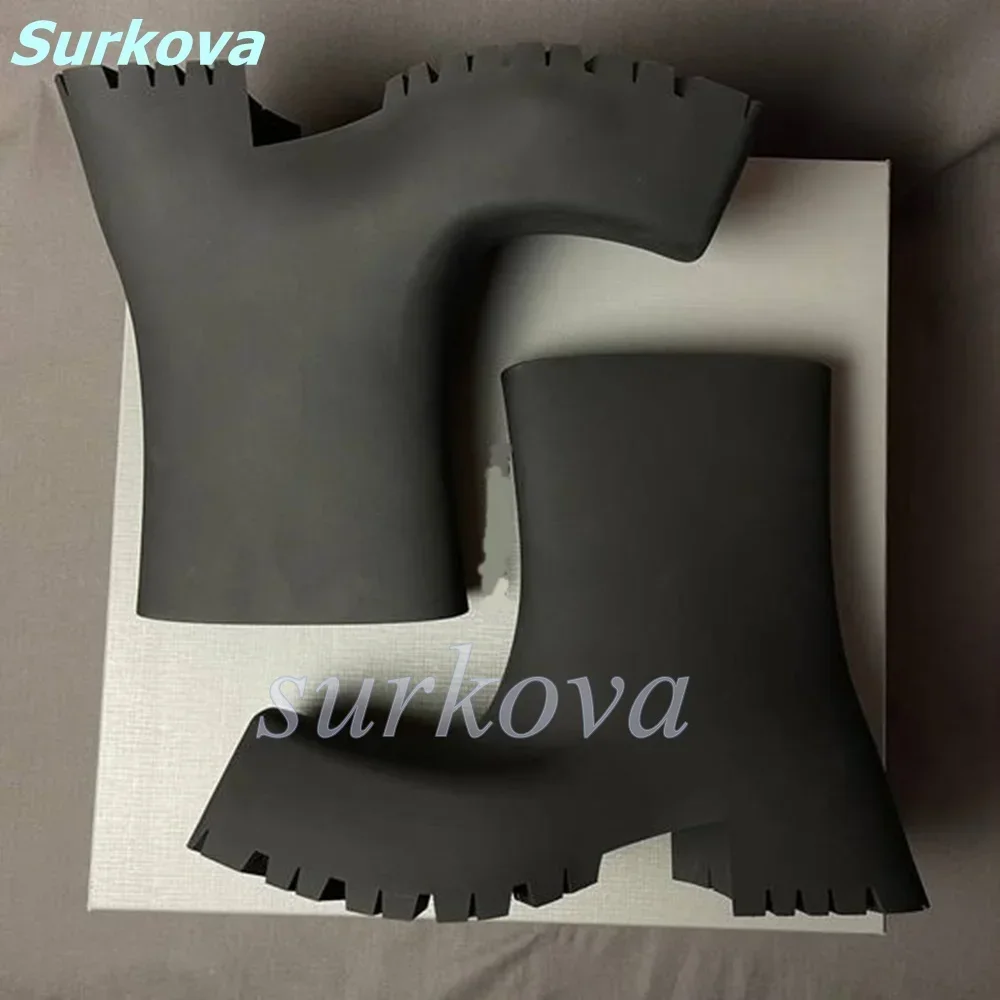 Black Matte Leather Luxury Boots Square Toe Chunky Heel Ankle Boots Fashion Women Shoes Spring Autumn Slip On Modern Boots
