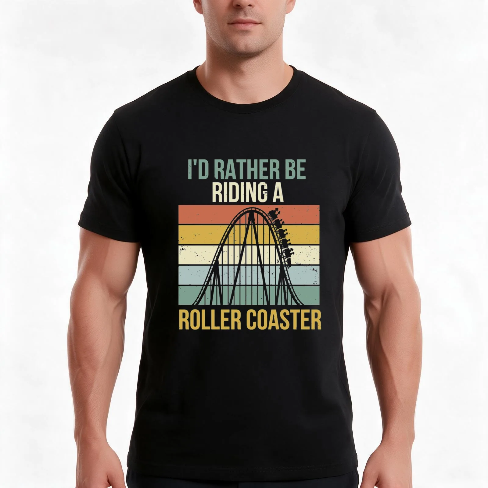 I'd Rather Be Riding A Roller Coaster T-Shirt, Summer Casual Cotton Tee, Oversized Streetwear Tops, Vintage Graphic Print