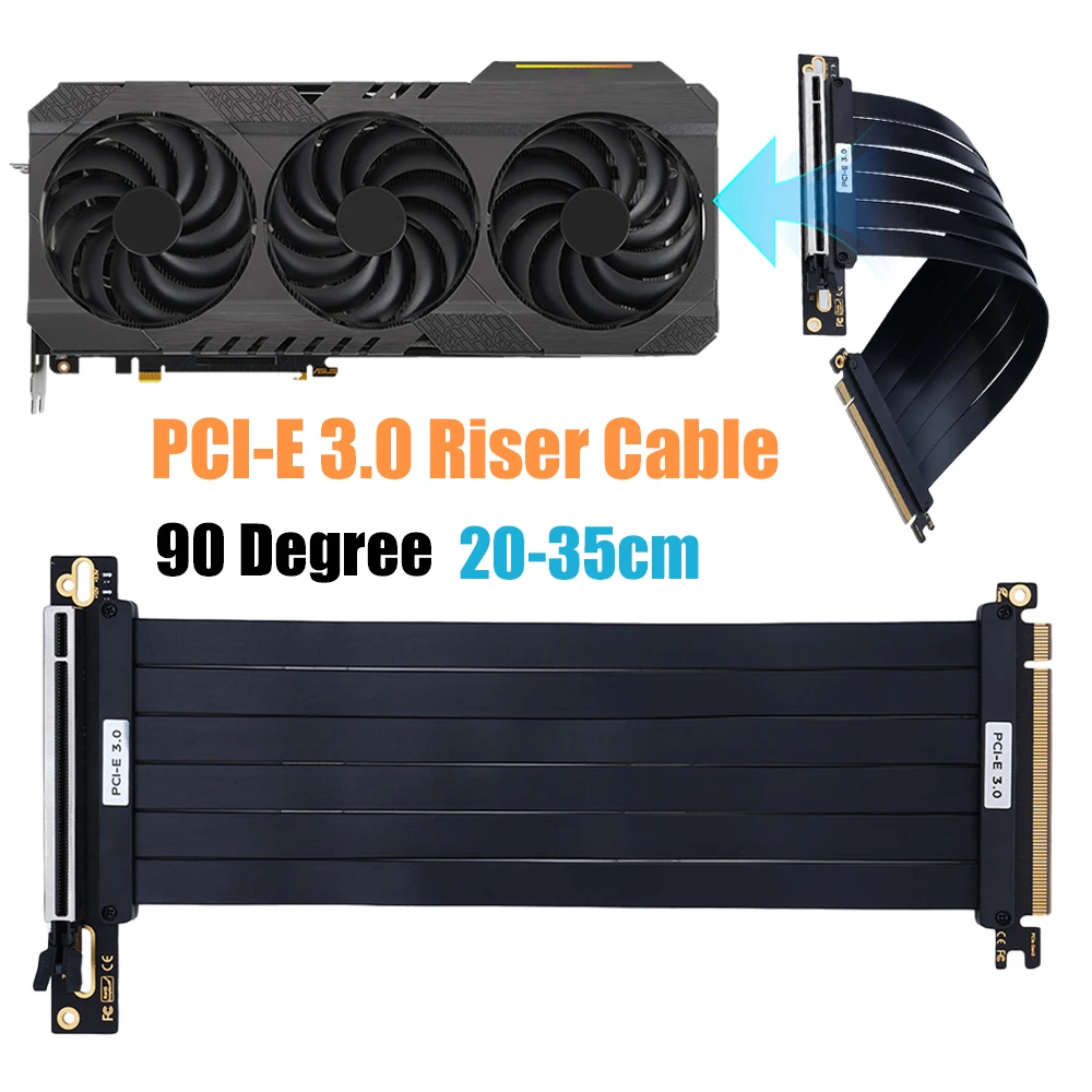 

20/25/30/35cm PCI-E 3.0 Riser Cable 90 Degree GPU Extension Cord PCIe 3.0X16 Flexible Extender Card Graphics Card Extension Cord