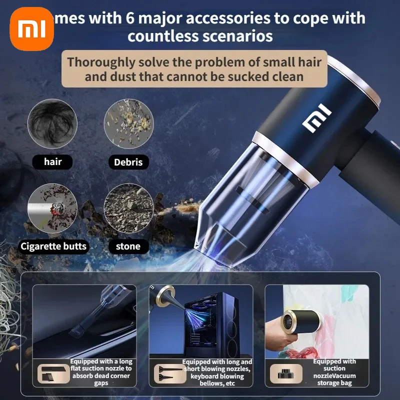 Xiaomi เครื่องเป่าลม4in1ไร้สายแบบรุนแรง, เครื่องทำความสะอาดที่มีประสิทธิภาพแบบพกพาเครื่องปั๊มสุญญากาศพัดลมท่อ52เมตร/วินาทีความเร็วลม190,000รอบต่อนาที