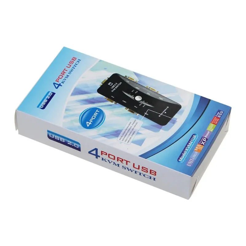 ใหม่ USB2.0 KVM Switch 4ตัวเลือกพอร์ต VGA Print สวิทช์อัตโนมัติ Moniter VGA Splitter V322 USB 2.0 KVM Switch