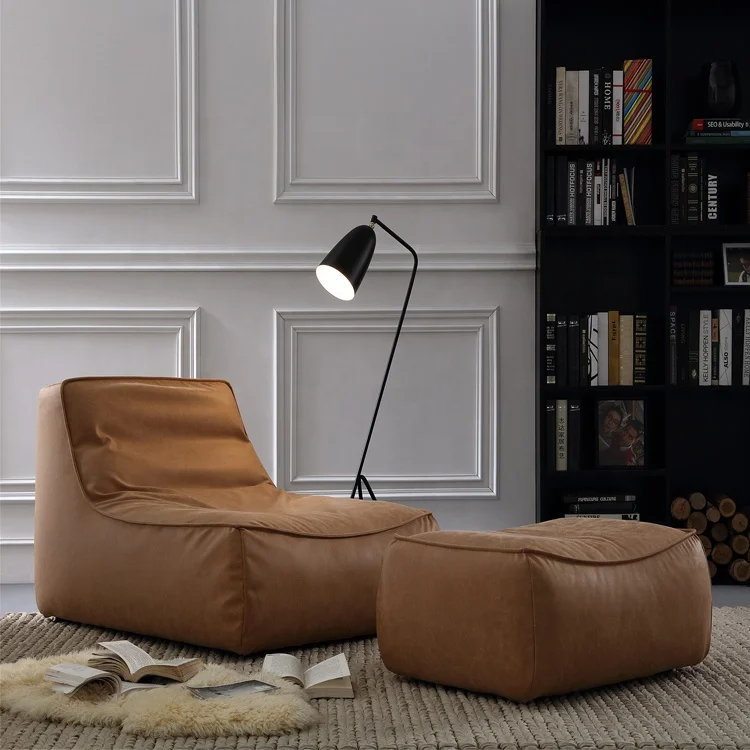 Popular Lounge Chair  Lazy Leather Sofa Chair with Ottoman