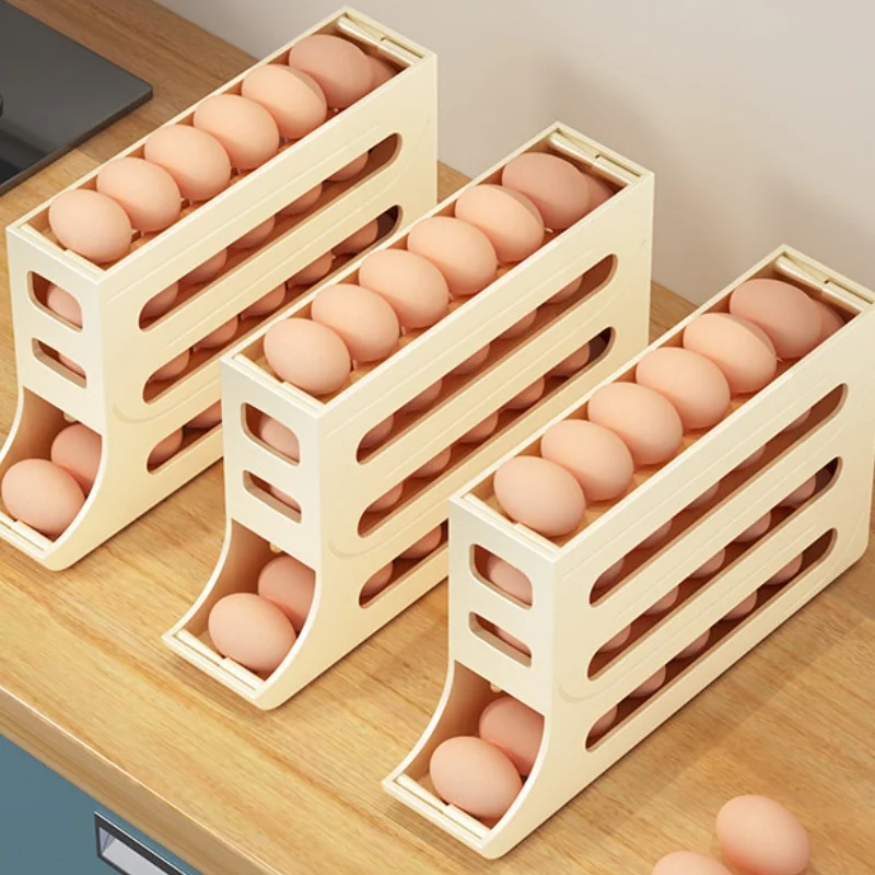 Refrigerator Egg Storage Box, 4 Tier Rolling Egg Holder Dispenser, Kitchen Automatic Scrolling Egg Holder Kitchen