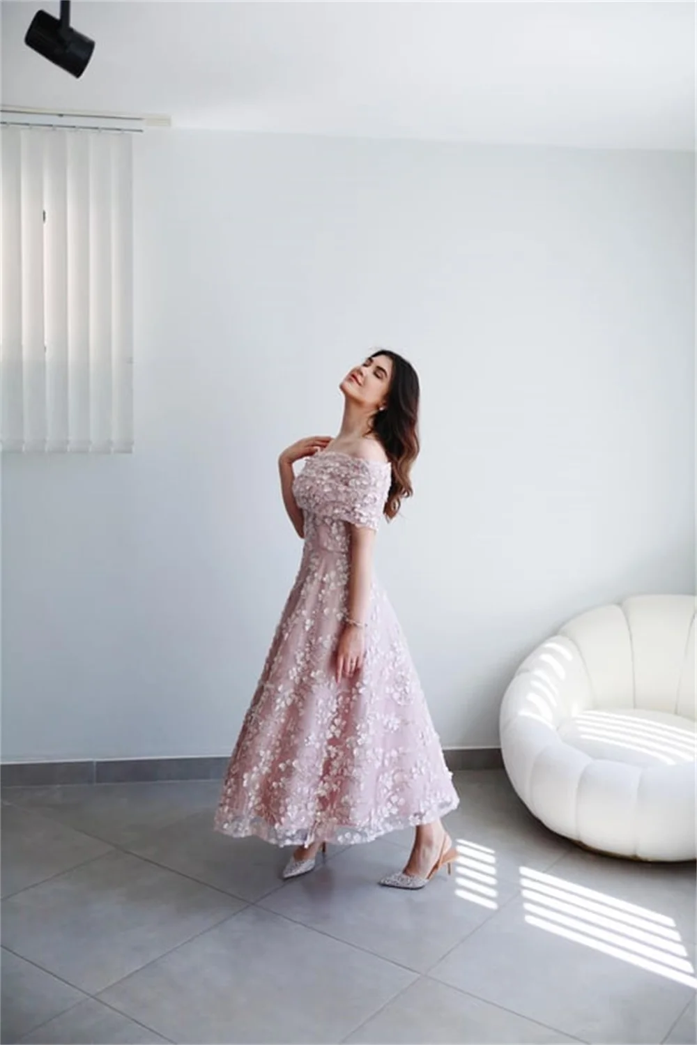 Cathy Pink Flowers Embroidery Lace Wedding Dresses Off the Shoulder A-line vestidos de noche Ankle-Length Formal Evening 2024