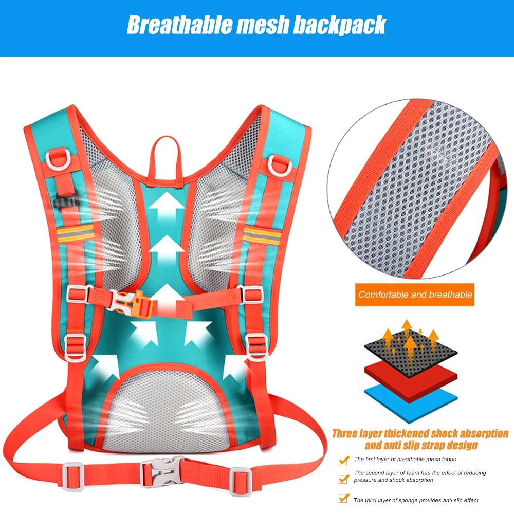 Hydration Backpack - Waterproof Helmet Mesh Water Backpack for Running & Hiking with Reflective Stripes, Unisex Running Backpack