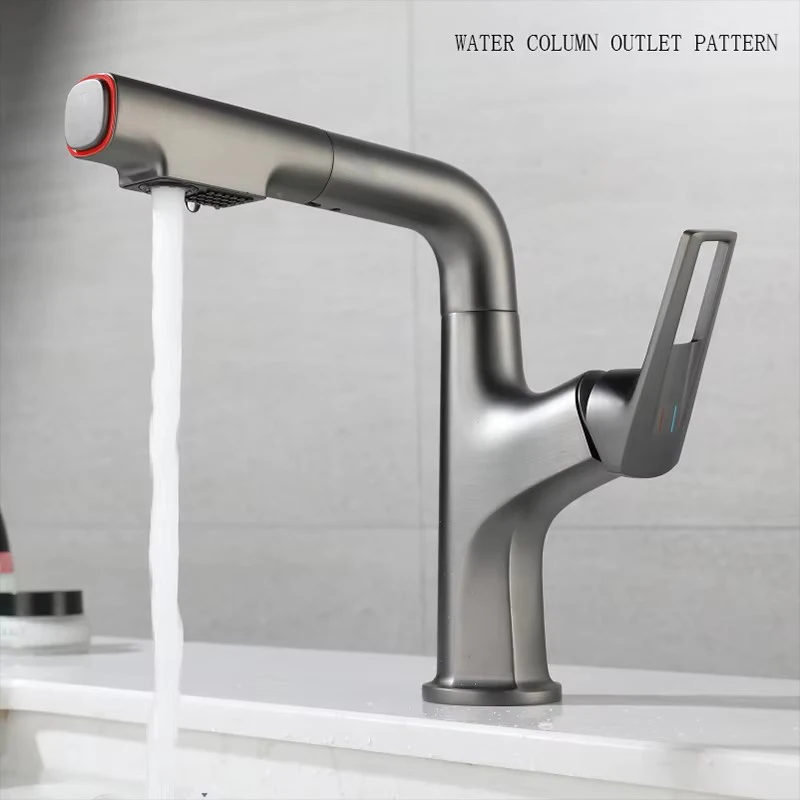 

Gun Gray Can Be Raised Anti Splash Water Bathroom Bathroom With Hot And Cold Lifting Basin Pull Faucet