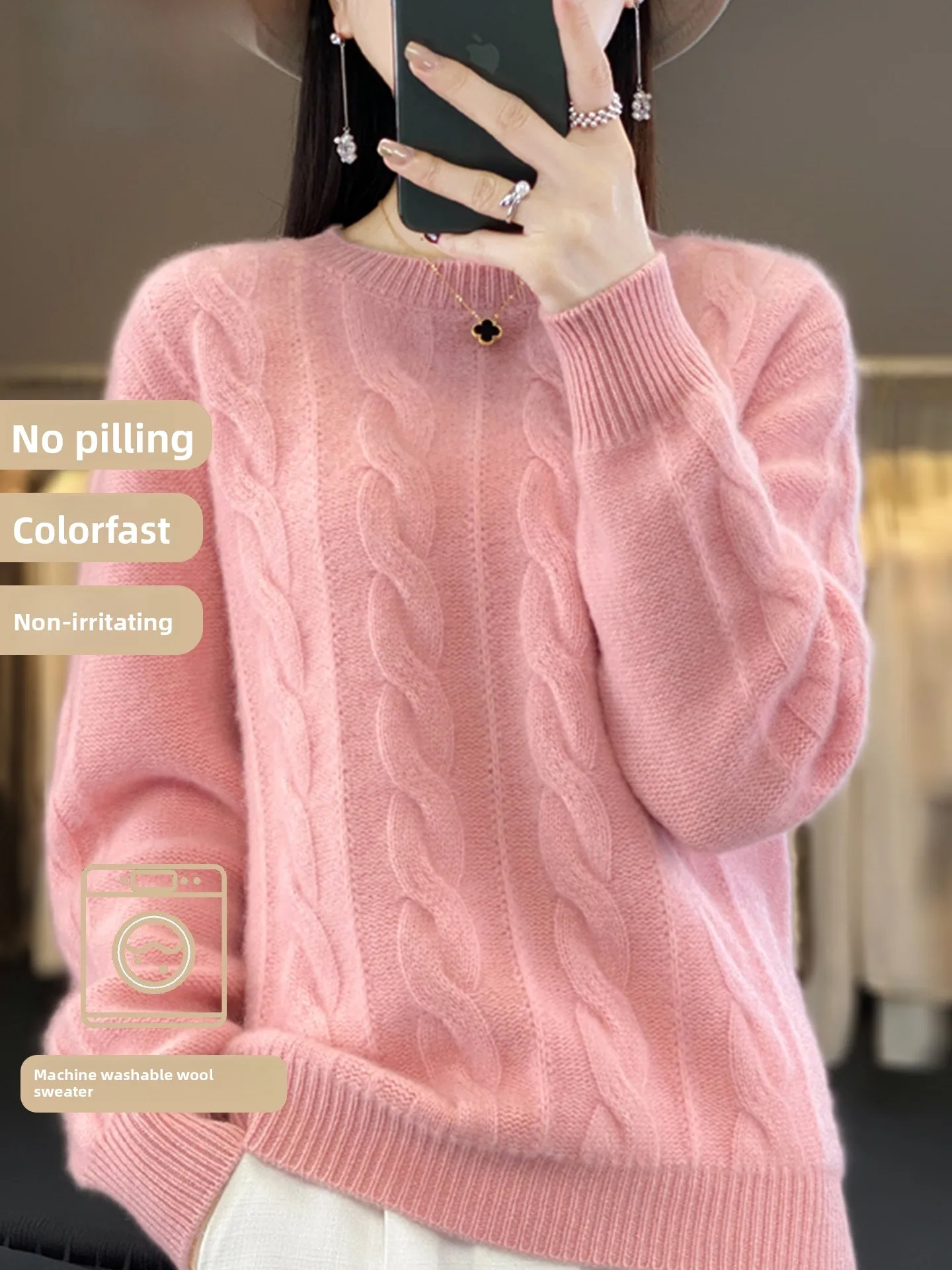 

Hengyuanxiang Women's Thiened Long Sve Camere Sweater Loose Fit Autumn Winter New Sle Knitted Woolen Top round Ne