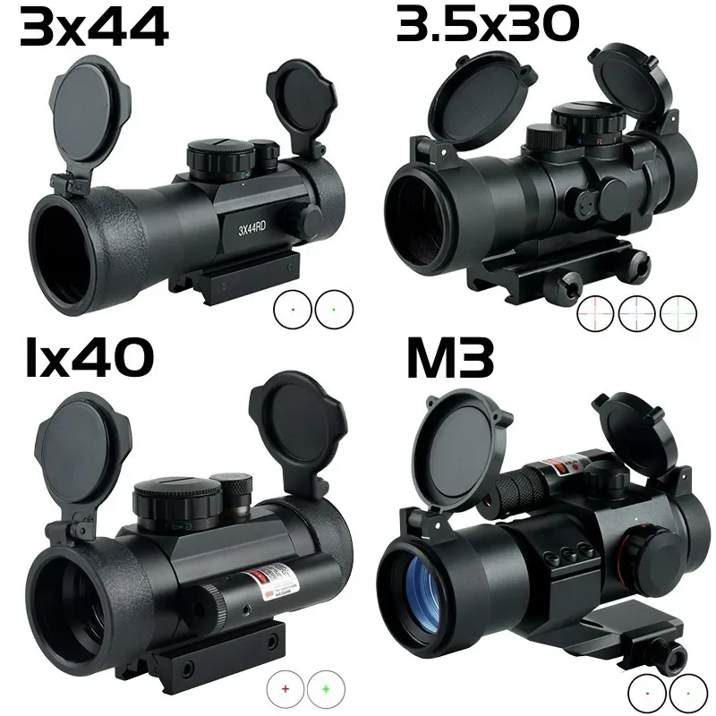 3x44 Red Dot Sight Tactical 1x40 Red Green Airsoft Riflescope Hunting Optical Collimator with 20MM Rail for Outdoor Shooting