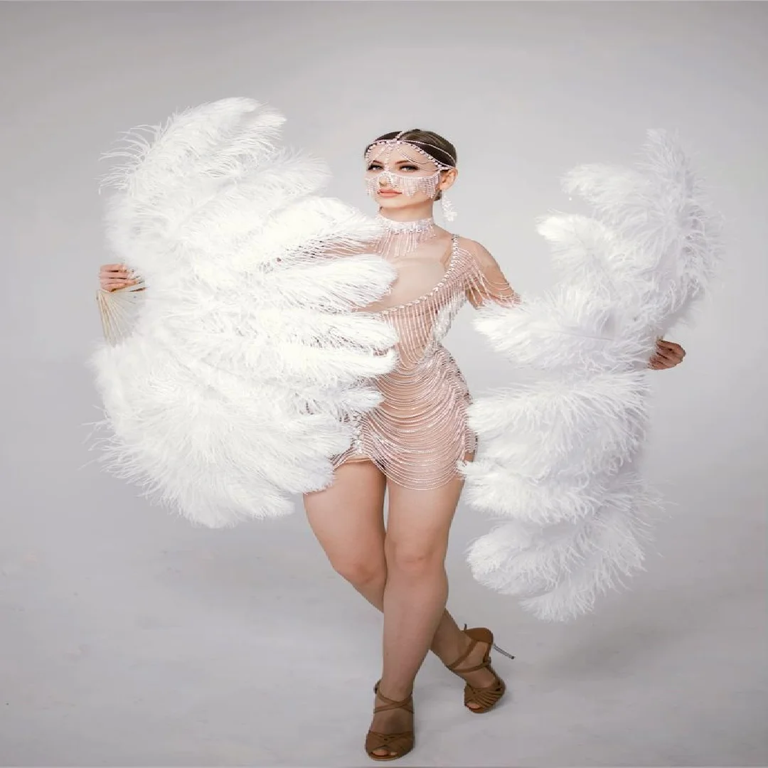

Multicolors Folding Ostrich Feather Fans for Wedding Performance Party Stage Show Props Colored Ostrich Feather Fan Customzied