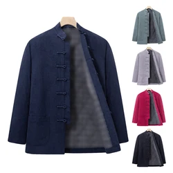Winter Men Chinese Style Tang Suit Cotton-Padded Jacket Traditional Hanfu Kung Fu Wing Chun Top Plush Thickened Tai Chi Coat