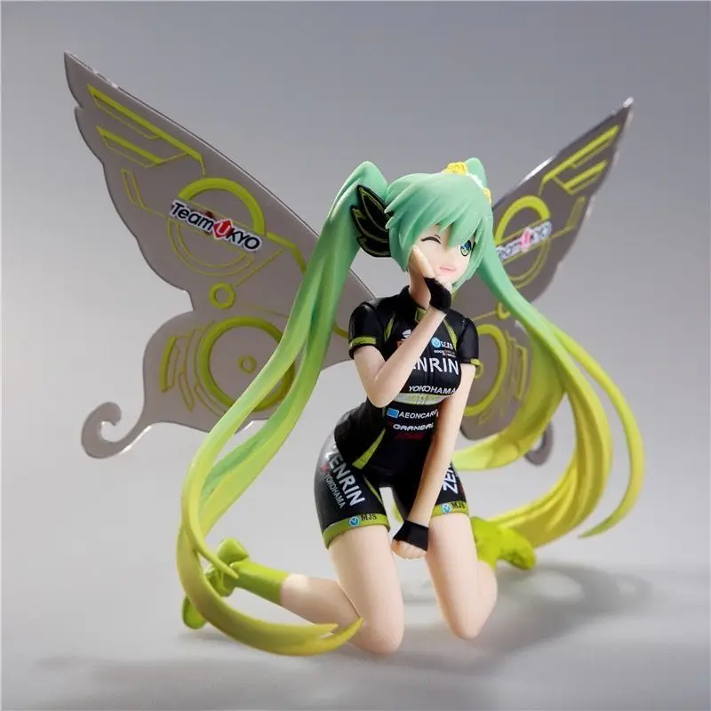 Costume de course Hatsune Miku, 12cm, dessin animé Kawaii, figurine papillon assise, jouet pour fille douce, cadeau de noël, coque d'ordinateur, ornement de bureau