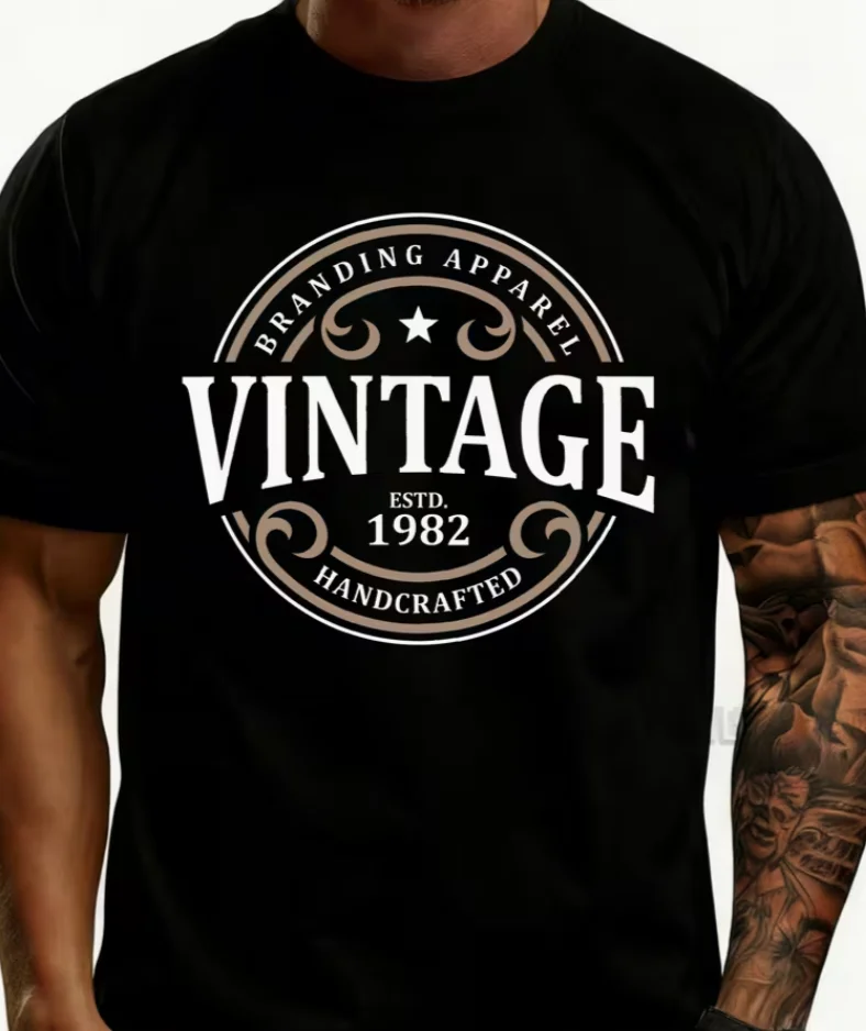 Branding Apparel Logo T-shirt and 1982 Handcrafted Text for Casual Wear in Spring and Autumn Perfect Gift for Him T-shirts