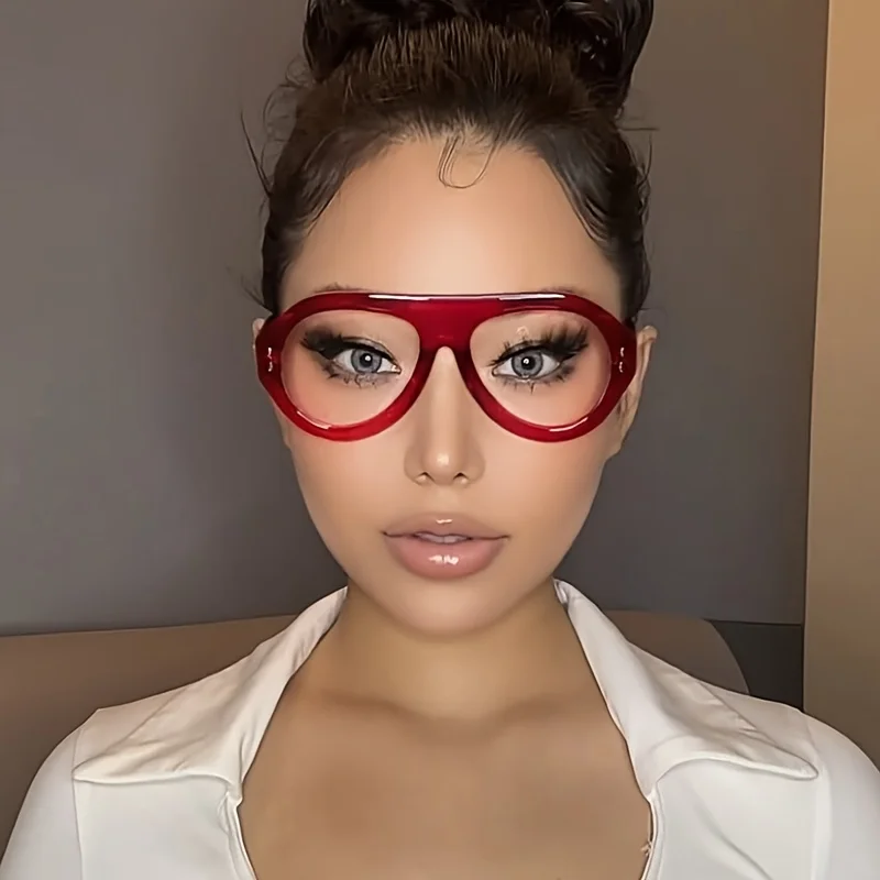 1 pair of oversized fashion glasses, street fashion glasses, retro casual multi-functional basic autumn and winter women's glasses casual gifts Y2k red fashion glasses back to school view 3