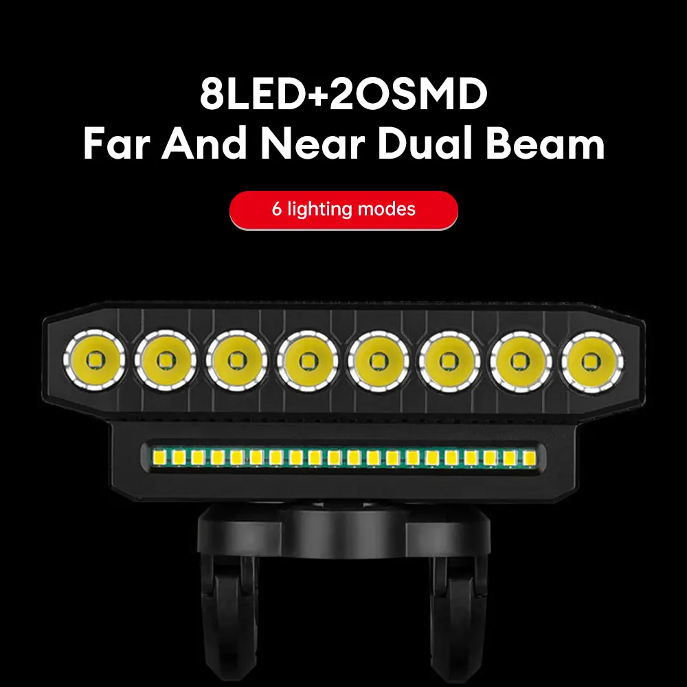 LED Bike Headlight LED Light Bar with 130DB Bell Bicycle Front Light Power Bank 6 Light Modes USB Charging Bicycle Accessories