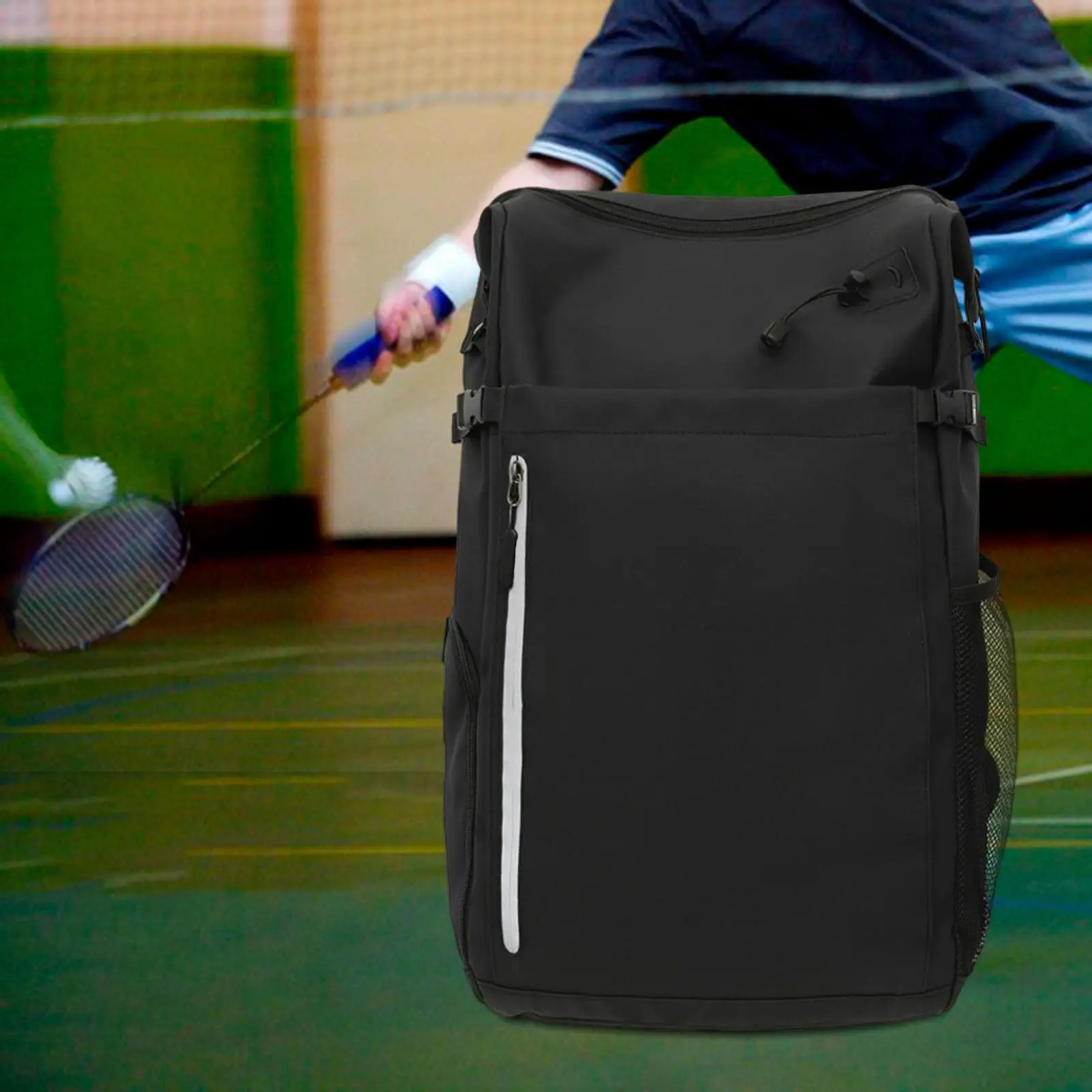 

Badminton Backpack Waterproof Nylon PU Sports Bag Big Side Racket Bag with Zipper for Camping Travel