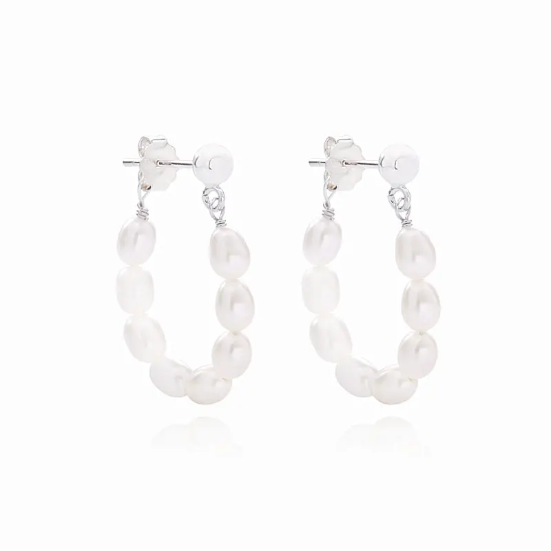 

925 Sterling Silver Full White Pearl Hoop Earring For Women Vintage Pearl Dangle Ear With Piercing Jewelry Best Luxury Fine Accy