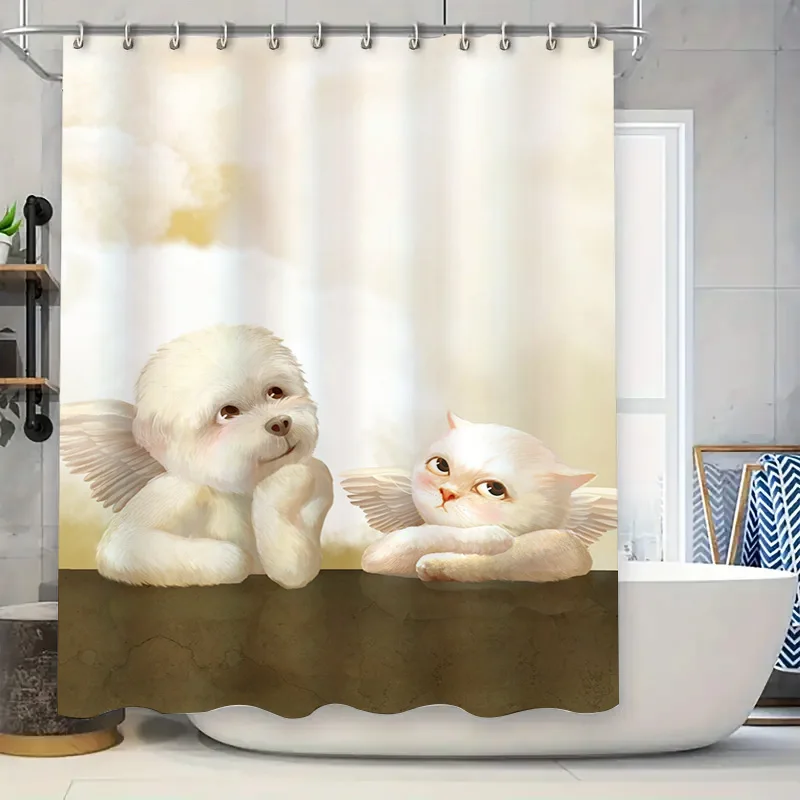 

Кухонный декор: занавеска для душа с принтом милого маринованного пуделя для украшения ванной комнаты, белая водонепроницаемая ткань с металлическими кольцами-крючками S