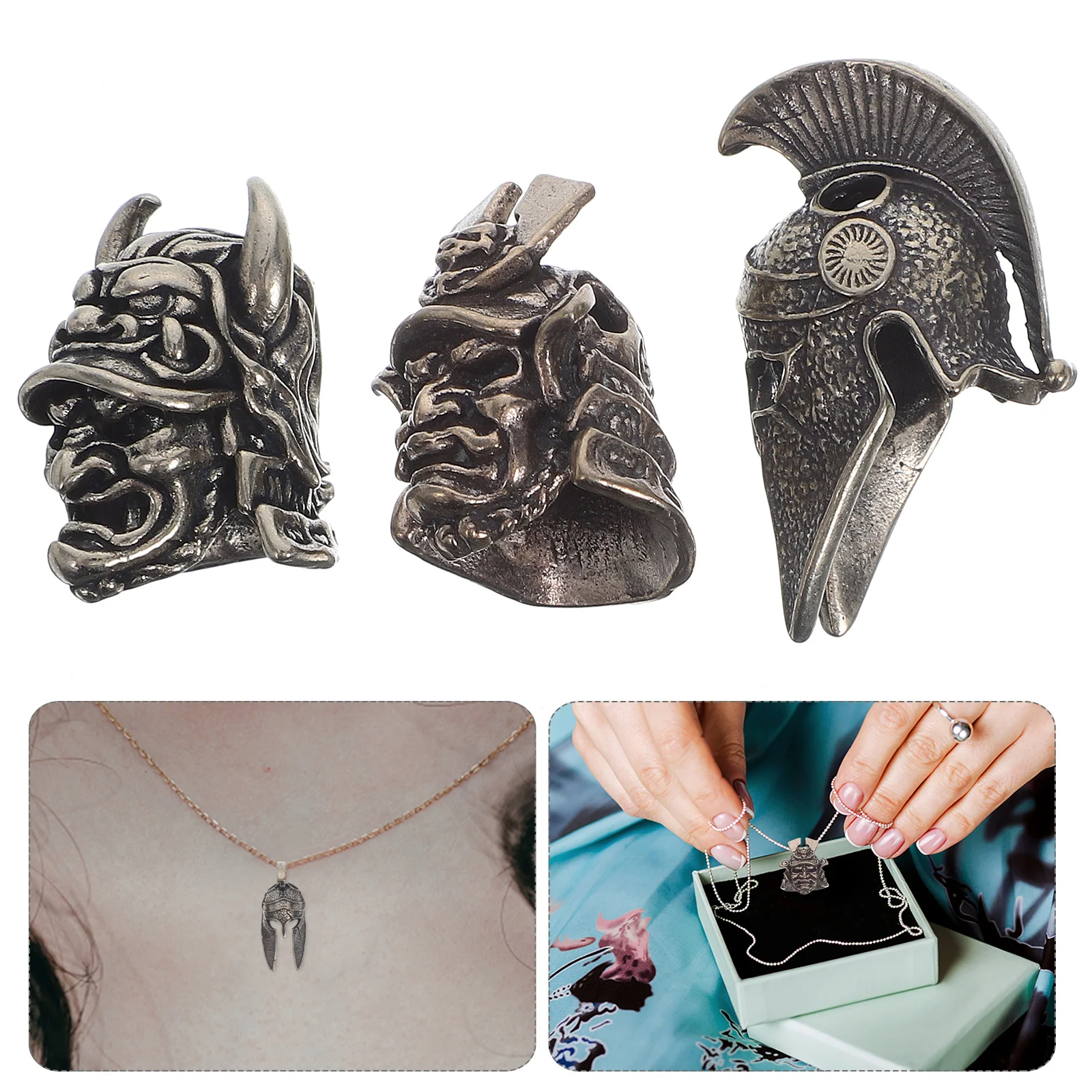 

3 шт. винтажный медный кулон с черепом самурая, подвеска, принадлежности для самостоятельного изготовления ювелирных изделий, японский самурайский брелок, аксессуары для рукоделия