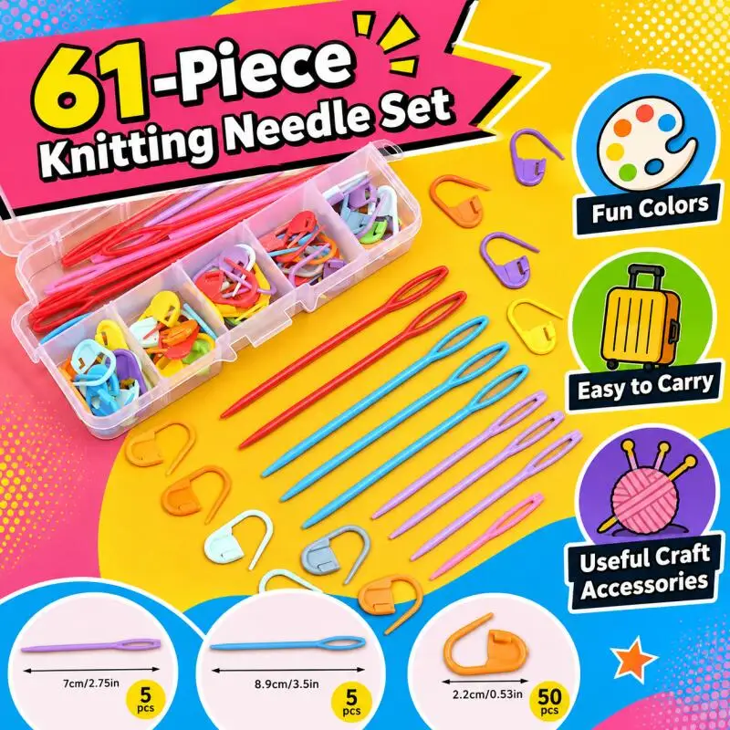 1-10 Boxen 61 Stück Farblich sortierte Kunststoff-Harz-Maschenmarkierer Häkel- und Stricknadel-Set DIY Näh- und Webwerkzeug-Kit – Detail 1