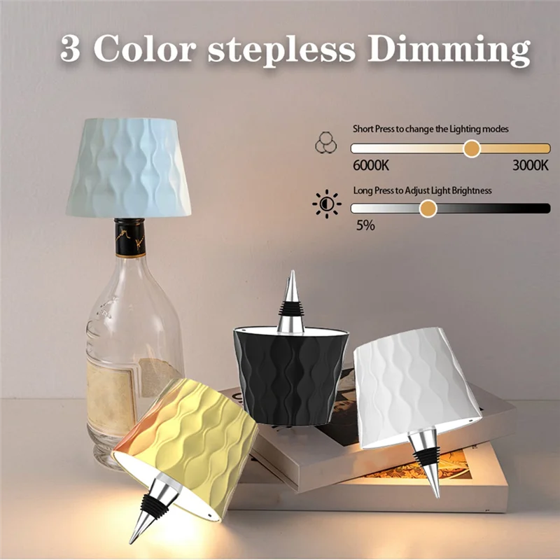 ABXF-USB充電式LEDワインボトルテーブルランプ タッチコントロール 3色 無段階調光 リップルワインボトルテーブルランプ ホワイト
