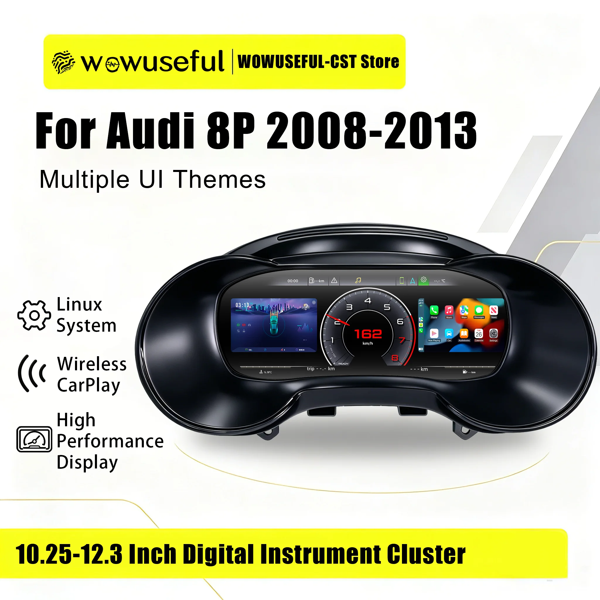 WOWUSEFUL Virtuelles Cockpit-Dashboard für Audi A3 8P Baujahr 2008-2013, Digitaler Tachometer, Instrumententafel