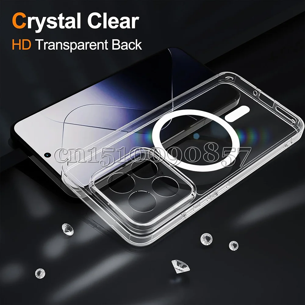 Case For Magsafe Magnetic Wireless Charging Soft  Bumper Shockproof Hard Clear Camera Protection Cover For Xiaomi 14T Pro