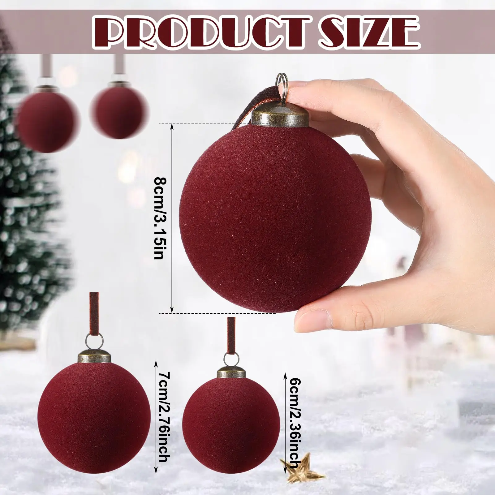 18Pcs Christmas Velvet Christmas Balls Bulk Flocked Xmas Tree Ball Ornaments Plastic Velvet Christmas Ornaments Xmas Tree Hang