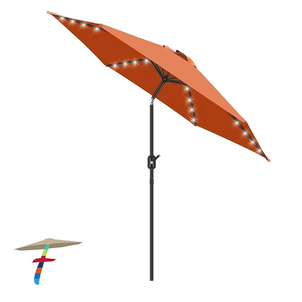 

7.5' Solar 24 Led Lighted Umbrella-Solar Umbrella Lawn And Garden W/Easy Tilt Adjustment, Market Umbrella Adjustment And Crank