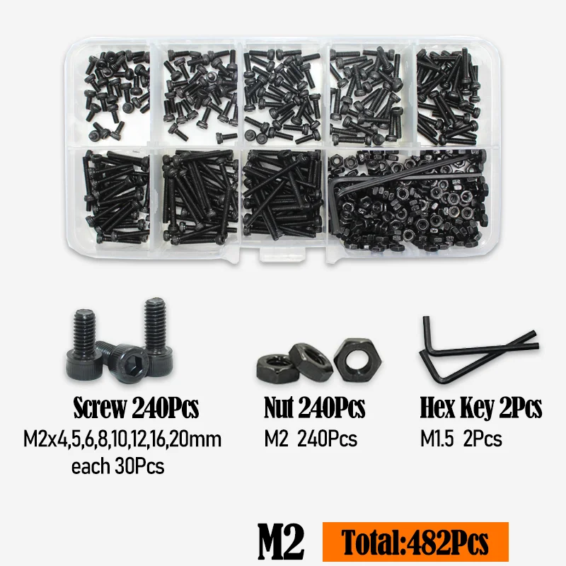 2500 Sechs kant Inbus Innen sechs kant schraube Kopfs ch raube m2 m2, 5 m3 m4 m5 m6 schwarz 2,5 Grad Kohlenstoffs tahl Schrauben Mutter Unter leg scheibe Sortiment – Detail 15