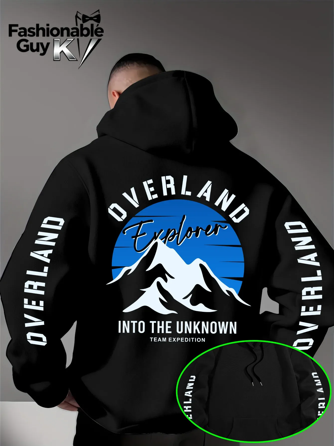 Men’s Overland Explorer Into The Unknown Graphic Hoodie Oversized Pullover Sweatshirt Fleece Lined Autumn Winter Streetwear