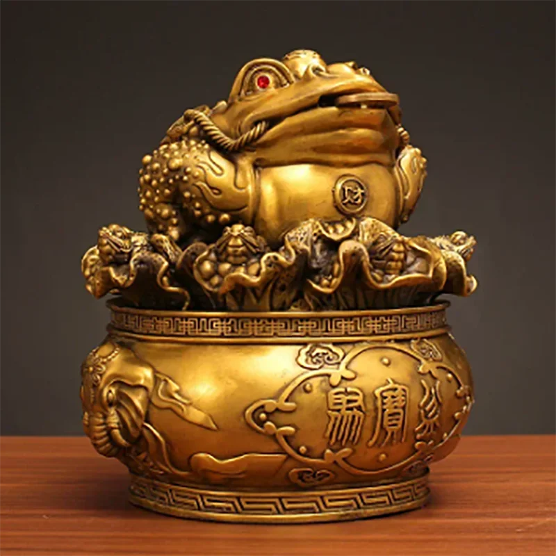 Wealth All Copper Golden Toad Ornament Three Legged Golden Toad Treasure Bowl Hundred Wealth Golden Toad Home Living Ornaments