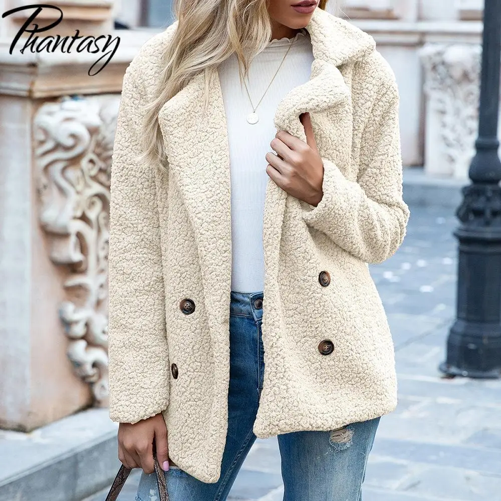 

Phantasy Women Elegant Faux Fur Jackets Streetwear Autumn Winter Long Sleeve Buttons Faux Fleece Coat Open Front Jacket 2025