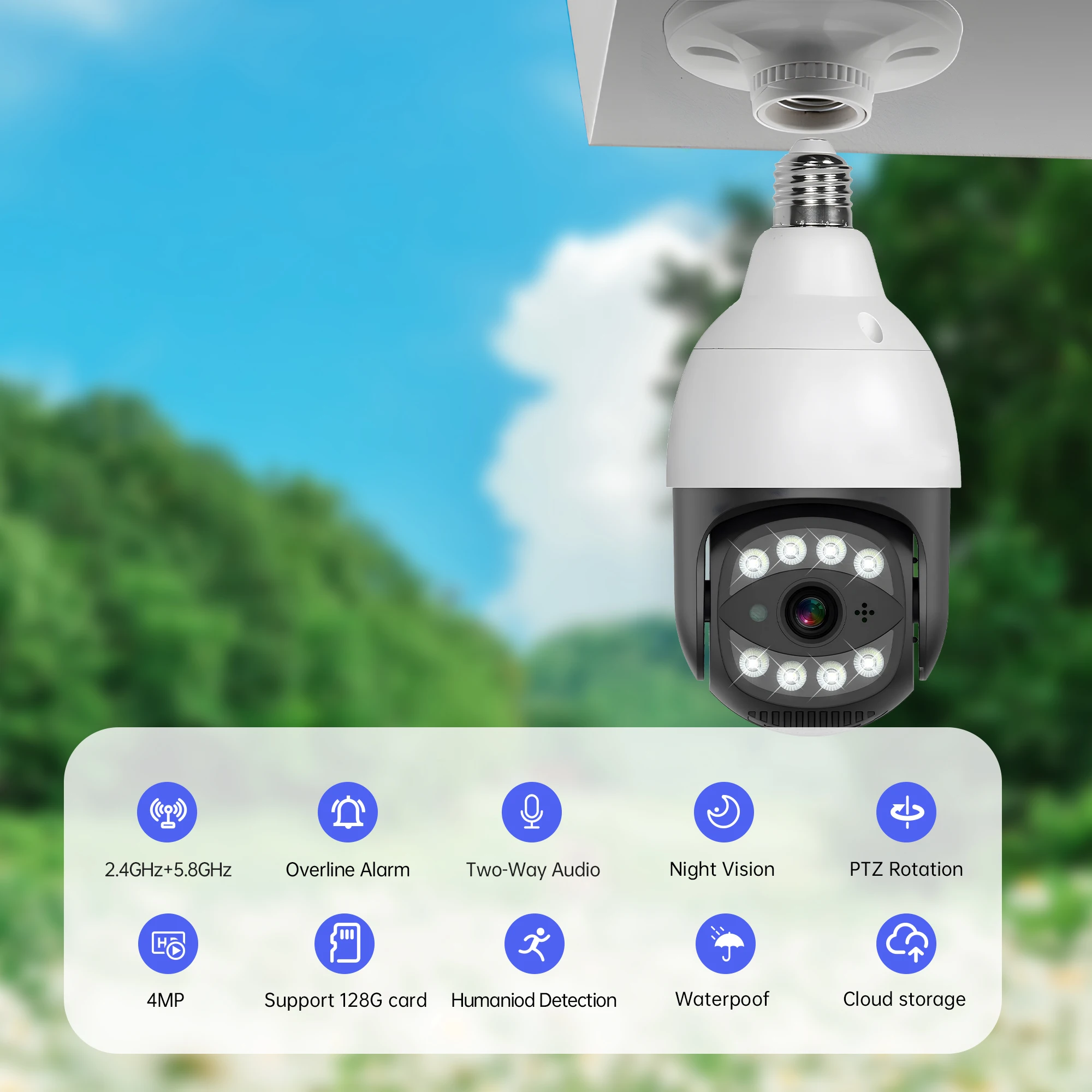 5mp 4G E27 Bulb Wifi Camera HD Night Vision Outdoor Waterproof Security Video Surveillance Supprt Two Way Audio Human Tracking