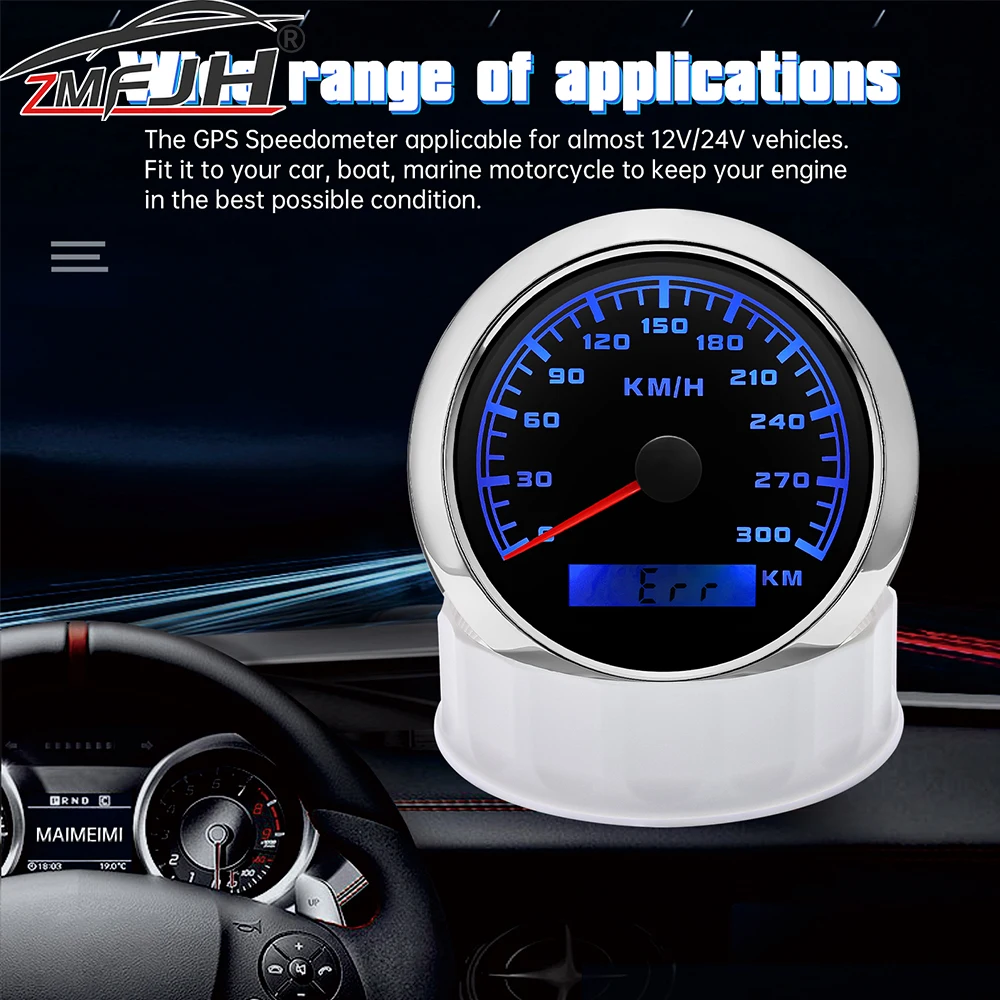 

85mm 7 Colors Backlight Boat Car GPS Speedometer 0-300kmh Speed Meter Gauge For Marine Car Truck Vehicle Speed Indicator