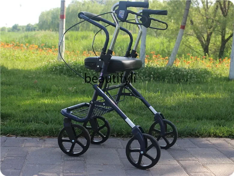 yj Elderly Foldable and Portable Tail Strop Trolley Four-Wheel Walking Scooter