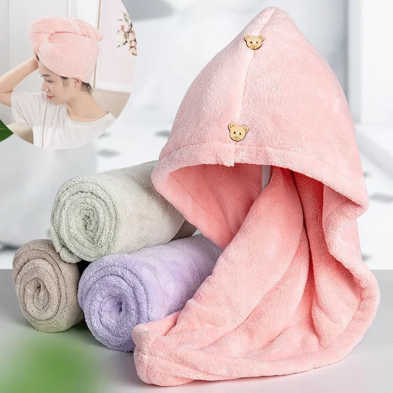 Purchase Products Microfiber Hair Towel Hair Cap With Button Feminine Bathroom Accessories Quick-drying Bathrobe Home Textile