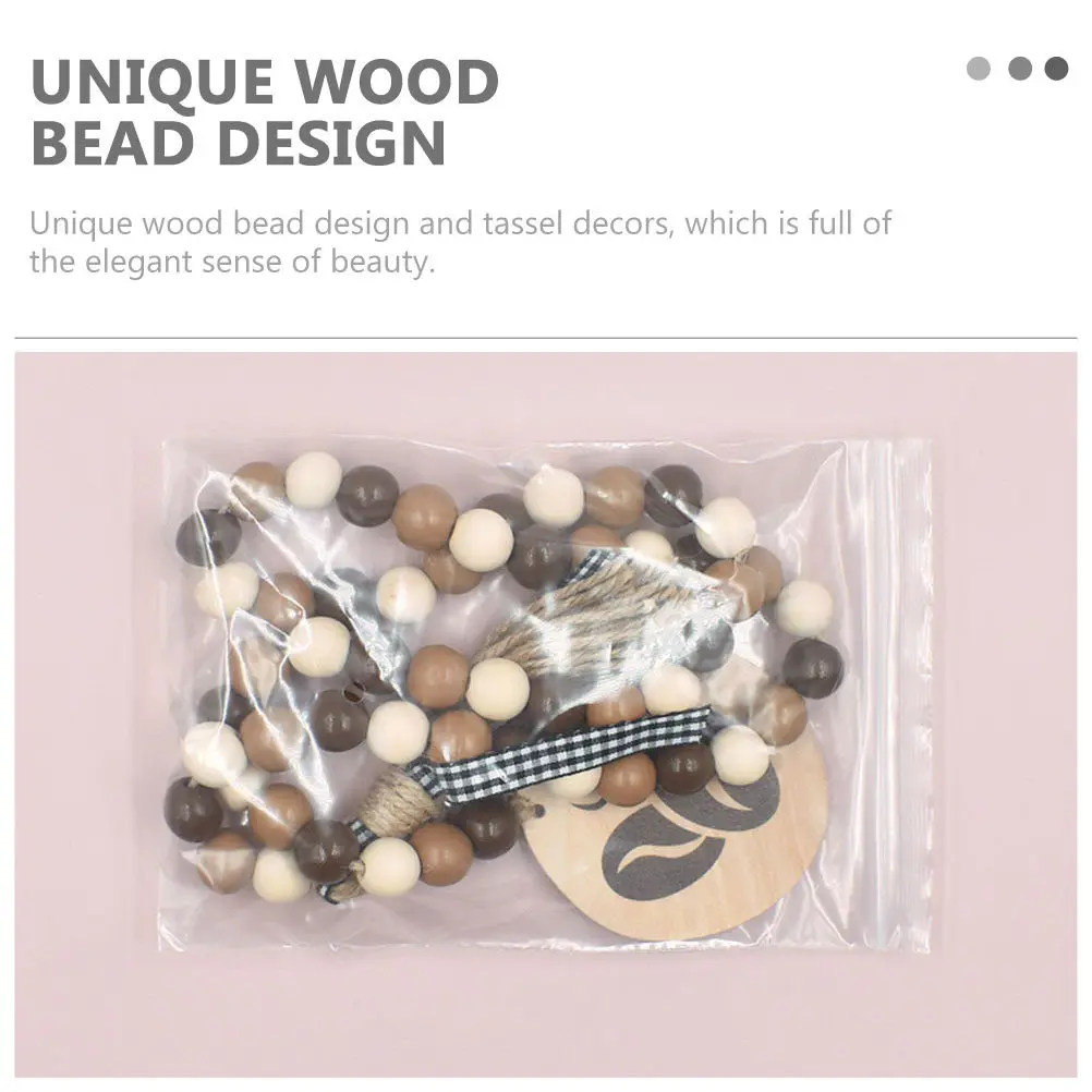 Coffee Pattern Wooden Beads String Ornament Handmade Hemp Rope Hanging Decor for Living Room Bedroom Entryway Wall Home Decor