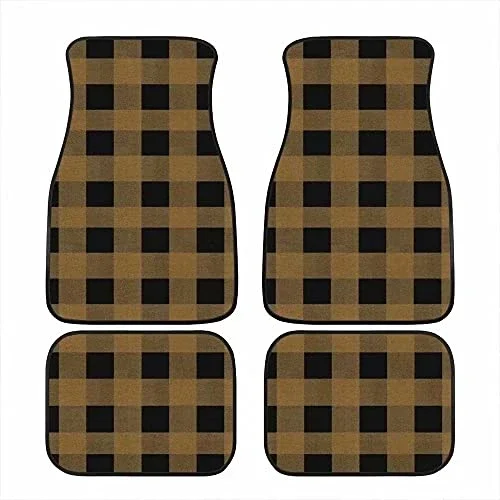 INSTANTARTS Red Bagea-Ka Black White Race Checkered Flag Pattern Car Floor Mats Truck SUV 4pcs/Set  Anti-Slip Carprt Rug Gifts