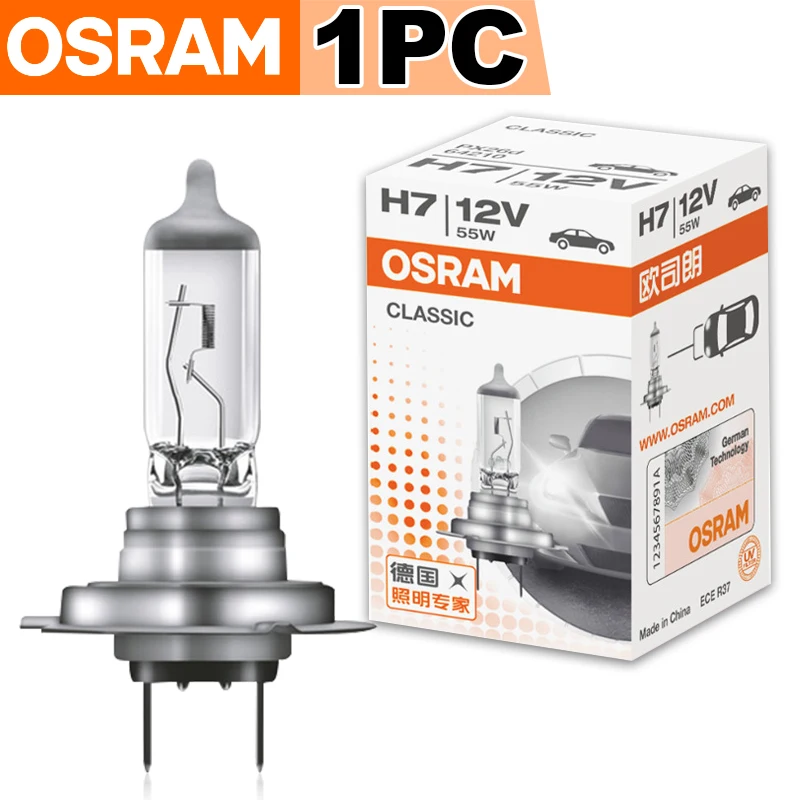 OSRAM H7 H1 H8 H4 Original ไฟหน้ารถหลอดฮาโลเจน 12V 55W มาตรฐาน 3200K สีเหลืองหมอกภายในอัตโนมัติโคมไฟ 64210