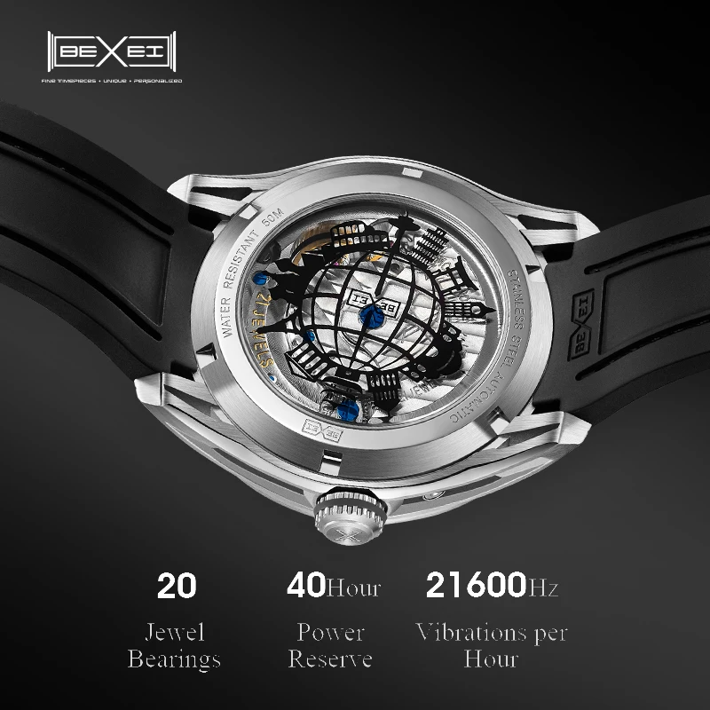 BEXEI 9226 Displays for Hour Date of month mechanical 316L Case Automatic Movement Roman Numerals  Man watch K1 Crystal