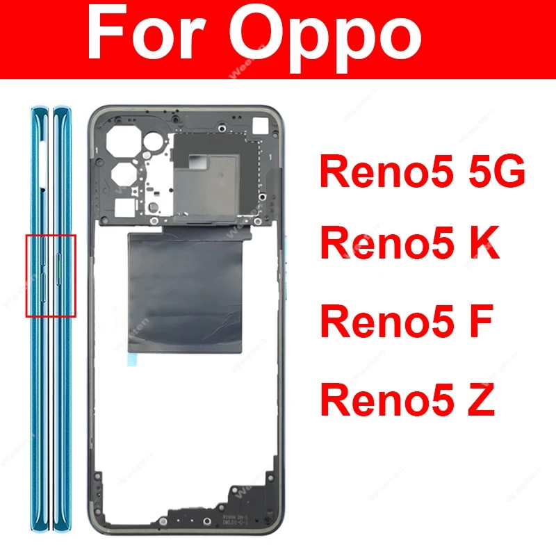 Dla OPPO Reno 5 5K 5F 5Z 5G Środkowa obudowa Obudowa z ramką Obudowa z wymianą ramki obiektywu
