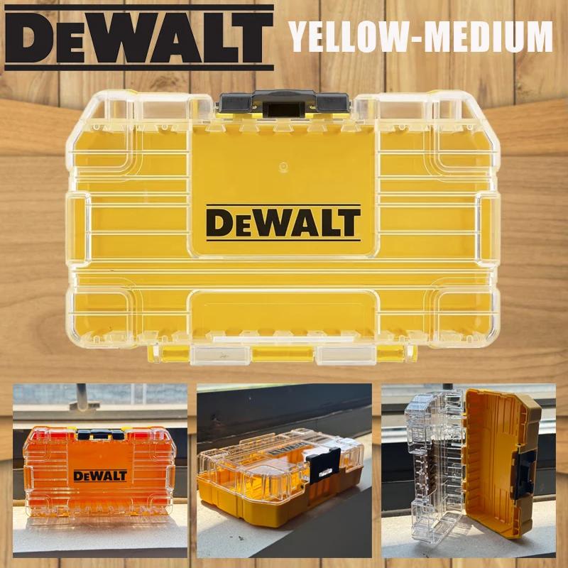 DEWALT Medium Tough Case+ Tool Box Clear Lid Impact Resistant Portable Screwdriver Bit Organizer Drill Bit Storage Case