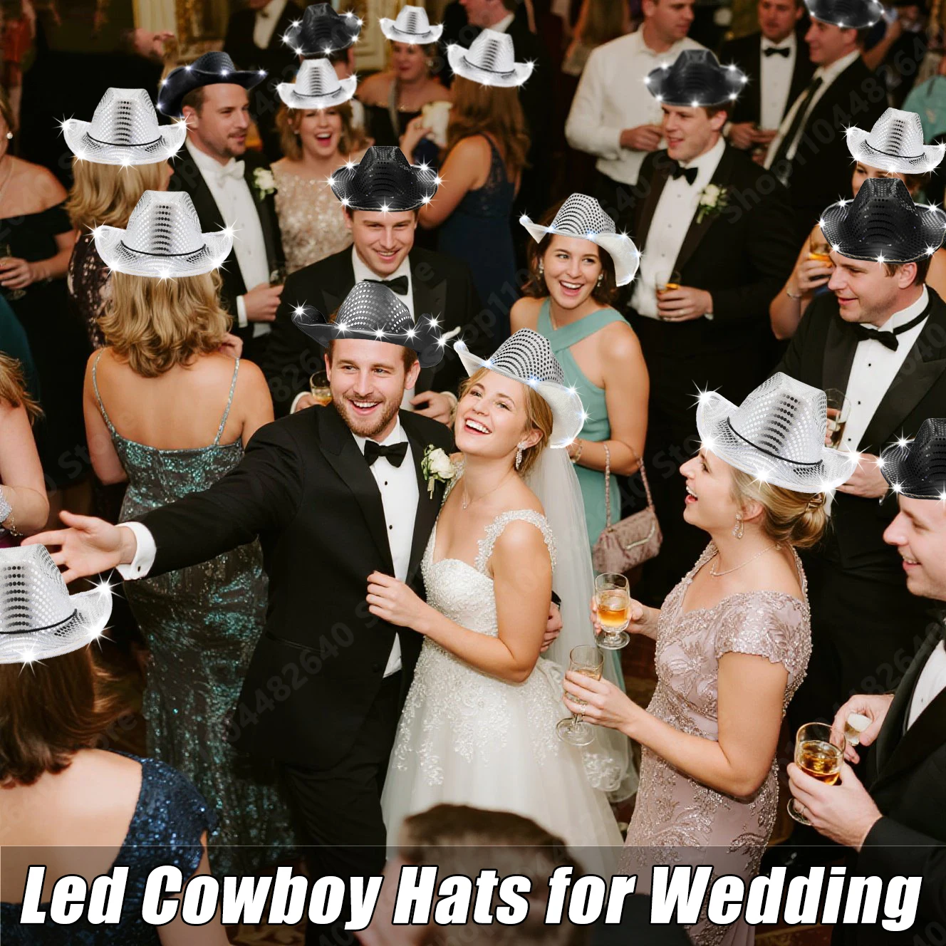 6-30Pcs Light Up Cowboy Hat for Wedding Led Cowboy Hats Flashing Cowboy Hat Bachelorette Party Dance Costume Music Festival Hat view 3