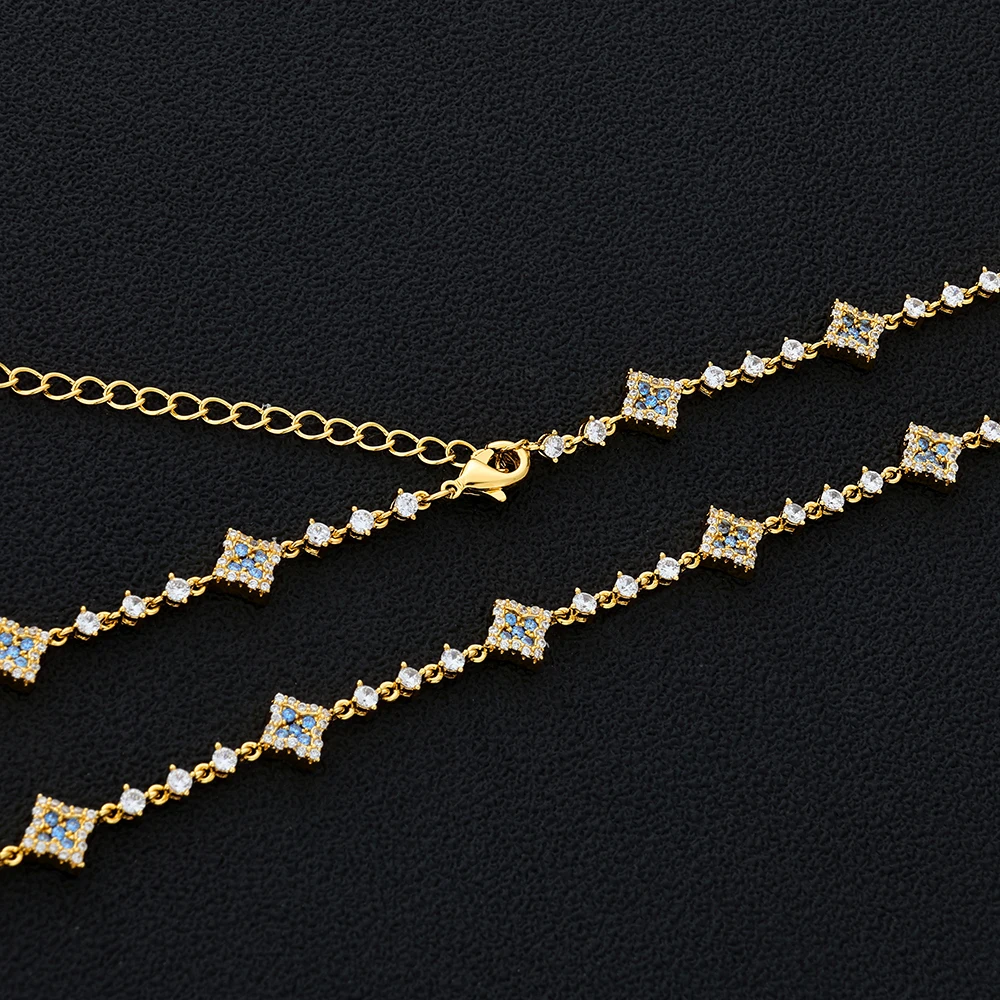 HHIOK Copper Zircon Tennis Bracelet for Women Blue Square CZ Iced Out Gold Silver Color Luxury Hip Hop Jewelry - view 4