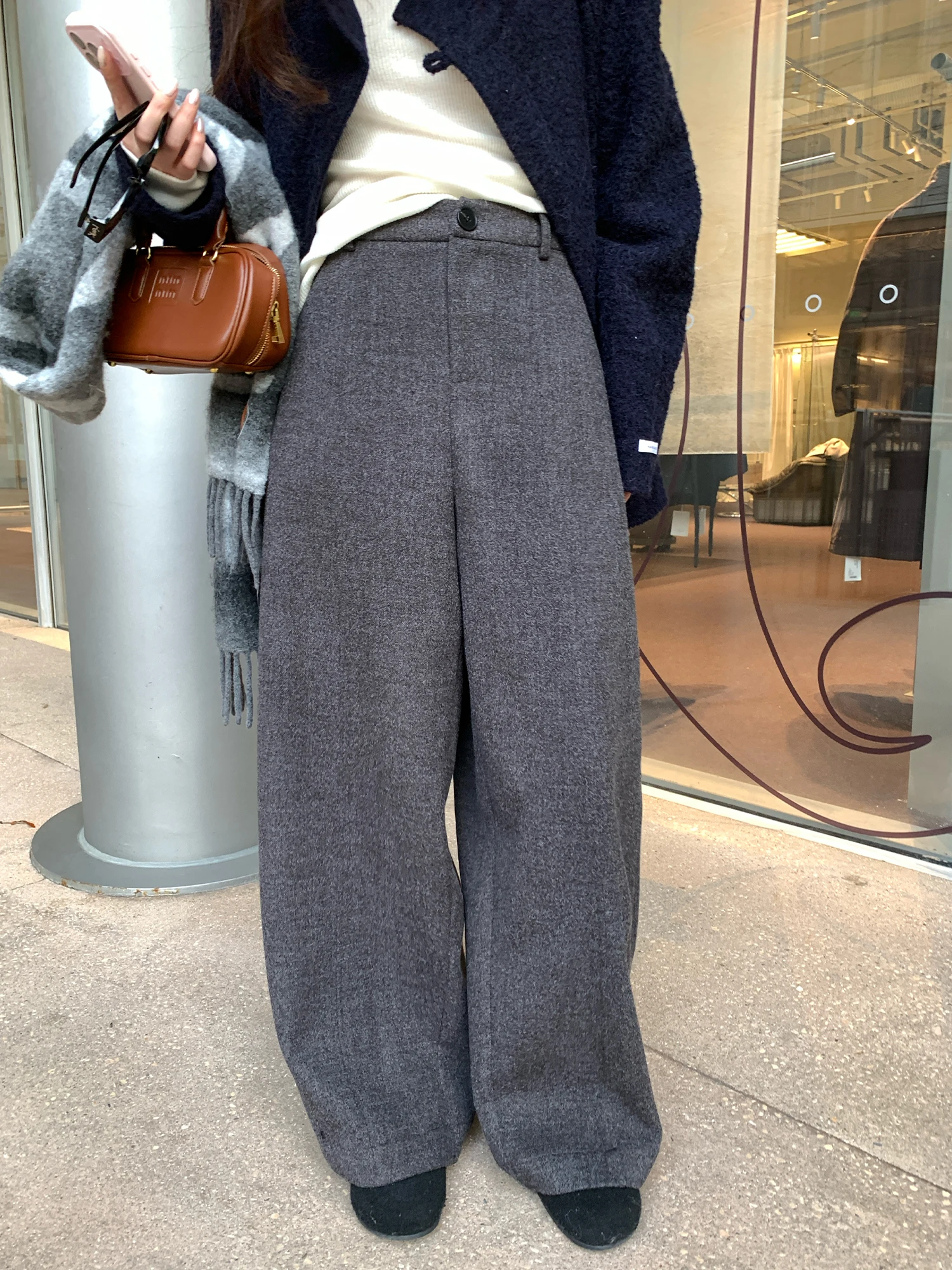 

NAZ plus Size Winter Thiened Woolen Feel Wide Leg Pants High Waist Faion Loose Lazy Knife Trousers for Women