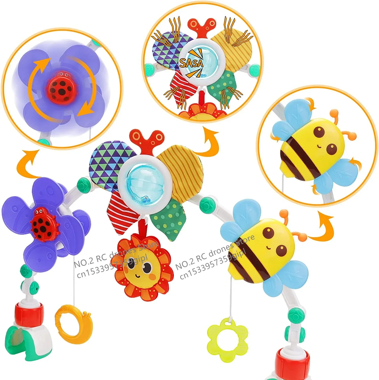 ベビーベッドモバイルハンギングベッドベルベビーカーアーチクリップ折りたたみ式ひまわり幼児インタラクティブレインボーおもちゃ息子娘ギフト用