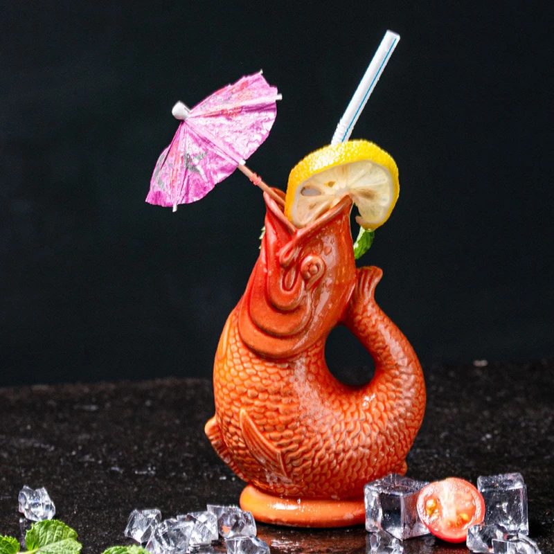 Personalized Hawaiian Cocktail Mug Creative Bar TIKI Cup Creative Ceramic Cup Tiki Cup Bar Big-mouthed Fish Mug Fish-shaped Cups
