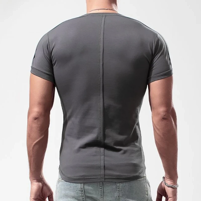Summer Men's Crew Neck T Shirt Casual Slim Fit Cotton Short Sleeve Jogger T-Shirts Mens Pure Color Basic Top Tees image 2