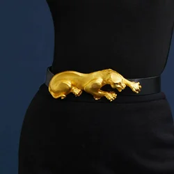 Women Leopard or Elephants Alloy Buckled Genuine Leather Belt Not Perfect