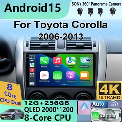 Android 15 Carplay 2din Car Radio For Toyota Corolla E140/150 2007 - 2013 4G GPS Multimedia video Player Stereo WIFI+4G
